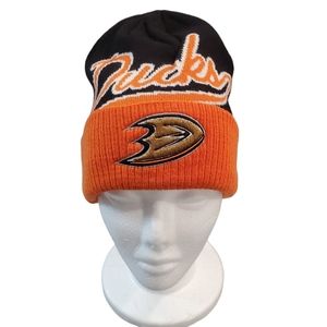 Anaheim Ducks NHL Reebok Black/Orange Cuffed Knit Beanie Hat Size OS